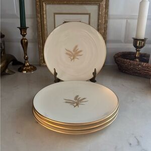 Vintage Wheat by Lenox R-442 Salad&Dessert Plates w/24k Gold Trim 1930s Set of 4